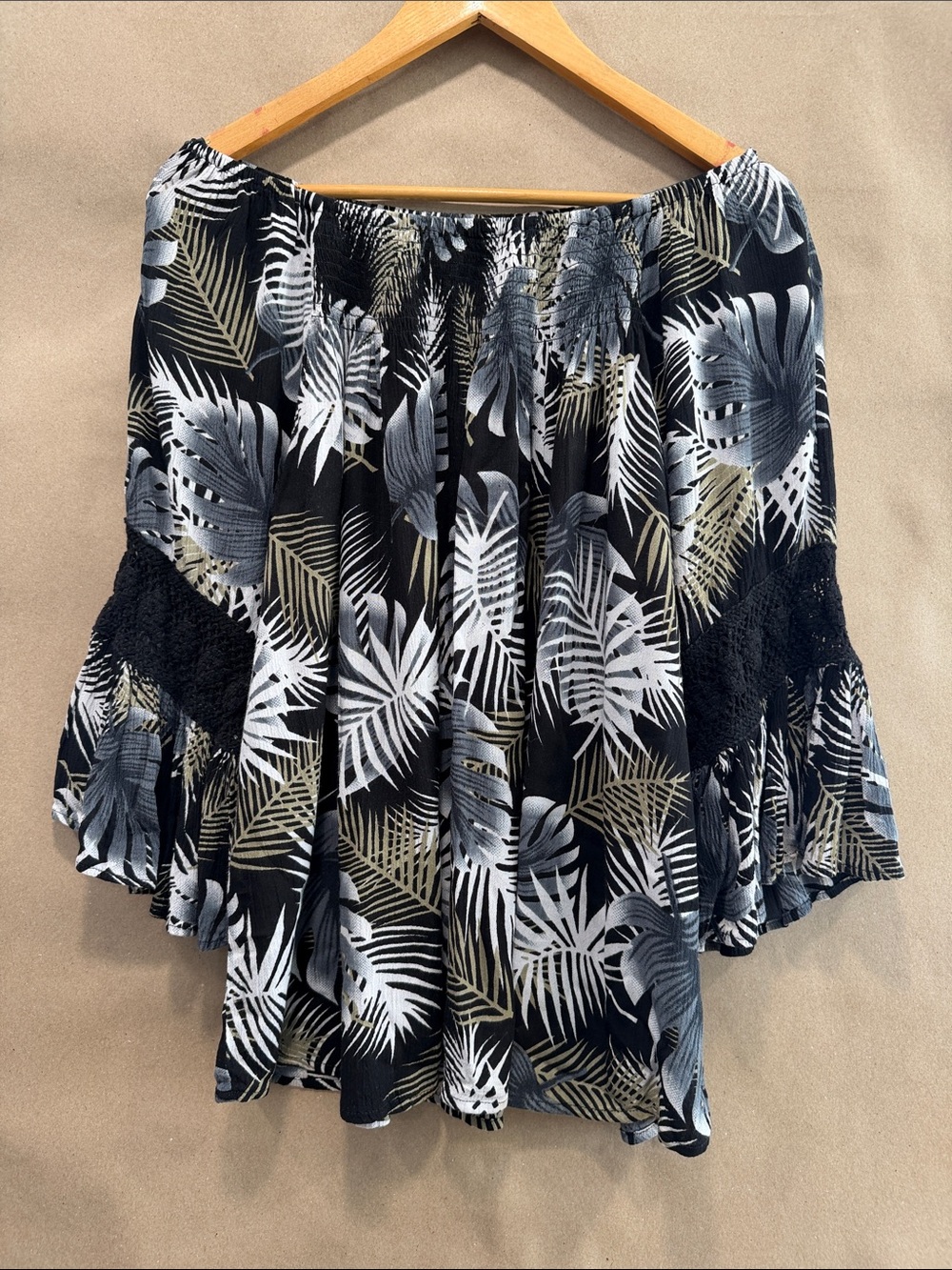 Studio West Black Tropical Off-Shoulder Blouse
